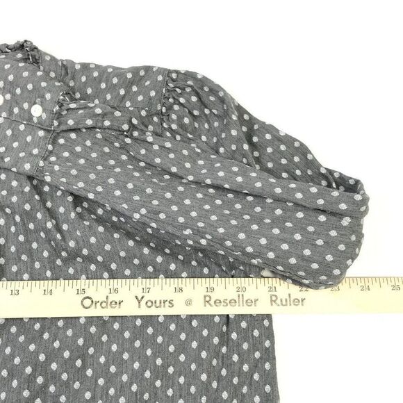 LOFT Womens Cotton Top Gray White Dot Print Button Down Shirt Long Sleeve Small - Picture 8 of 11